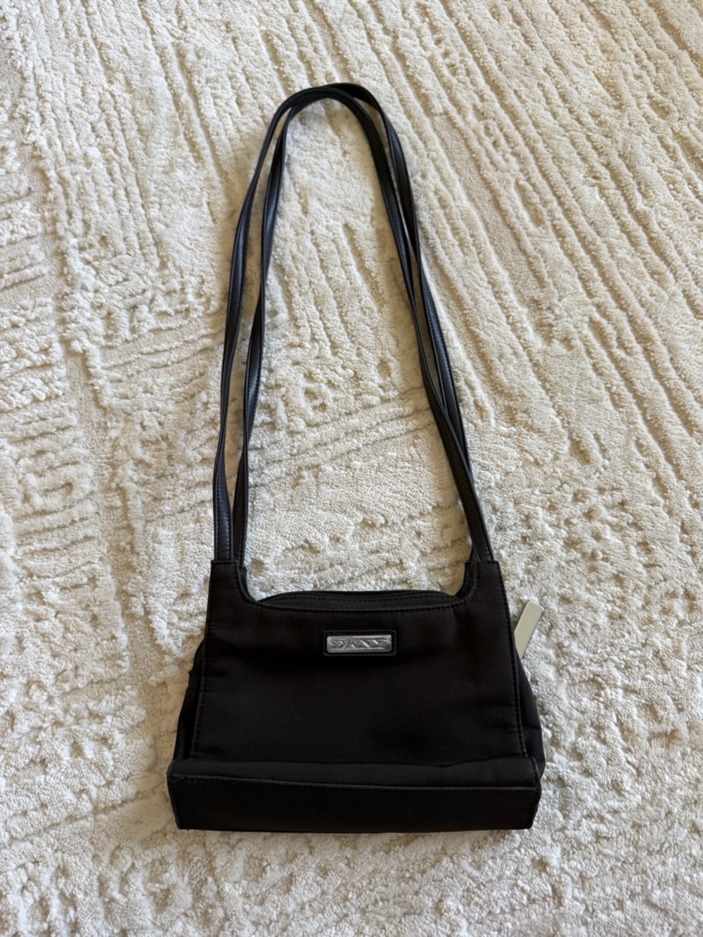 DKNY Y2K Mini Shoulder Bag Brown Nylon Baguette Purse Vintage 2000s